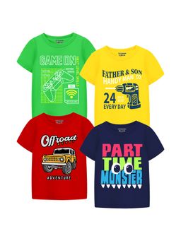 Trampoline - Boys Cool Text Prints Cotton Blend T-Shirt (Pack Of 4)