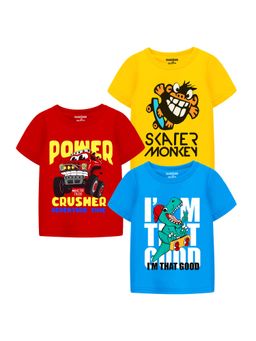 Trampoline - Multi-Colour Boys Stylish Graphics Cotton Blend T-Shirt (Pack Of 3)