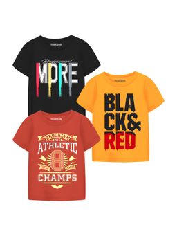 Trampoline - Multi-Colour Boys Playful Texts Cotton Blend T-Shirt (Pack Of 3)