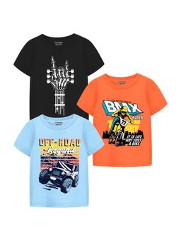 Trampoline - Multi-Colour Boys Cool Prints Cotton Blend T-Shirt (Pack Of 3)