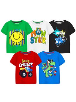 Trampoline - Multi-Colour Boys Cool Prints Cotton Blend T-Shirt (Pack Of 5)