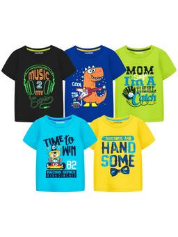 Trampoline - Multi-Colour Boys Cool Graphics Cotton Blend T-Shirt (Pack Of 5)
