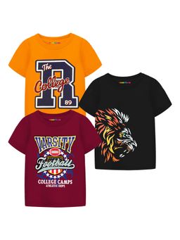 Trampoline - Multi-Colour Boys Lion and Text Printed T-Shirt (Pack Of 3)