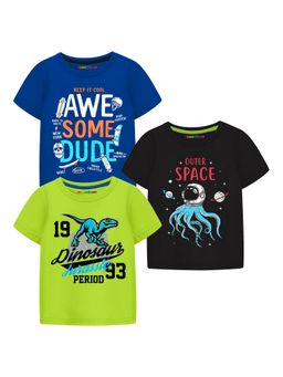 Trampoline - Multi-Colour Boys Graphic Prints Cotton Blend T-Shirt (Pack Of 3)