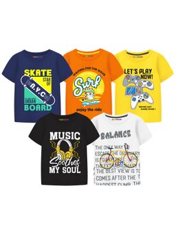 Trampoline - Multi-Colour Boys Graphic Prints T-Shirt (Pack Of 5)