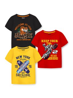 Trampoline - Multi-Colour Boys Bike Rider and Skate Printed T-Shirt (Pack Of 3)