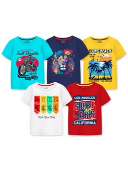 Trampoline - Multi-Colour Boys Vibrant Designs T-Shirt (Pack Of 5)