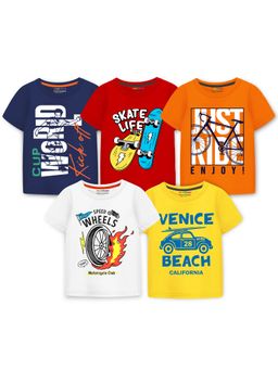 Trampoline - Multi-Colour Boys Cool Graphical Prints Cotton Blend T-Shirt (Pack Of 5)