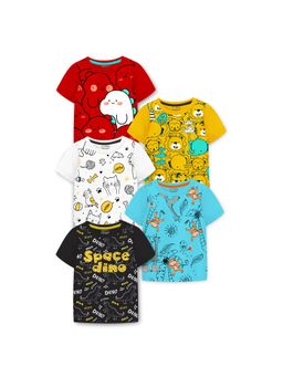 Trampoline - Multi-Colour Boys Monkey and Space Dino Printed T-Shirt (Pack Of 5)