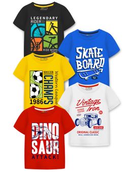 Trampoline - Boys Cool Sporty Prints Cotton Blend T-Shirt (Pack Of 5)
