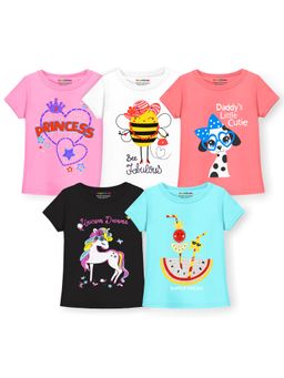 Trampoline - Girls Princess and Bee Fabulous Printed T-Shirt (Pack Of 5)