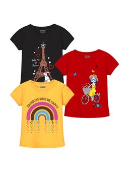 Trampoline - Multi-Colour Girls Dreamy Designs T-Shirt (Pack Of 3)