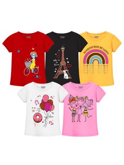 Trampoline - Girls Ballon and Rainbow Printed T-Shirt (Pack Of 5)