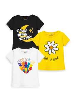 Trampoline - Multi-Colour Girls Smile and Flower Printed T-Shirt (Pack Of 3)