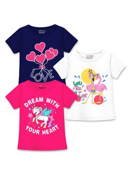 Trampoline - Multi-Colour Girls Heart and Duck Printed T-Shirt (Pack Of 3)
