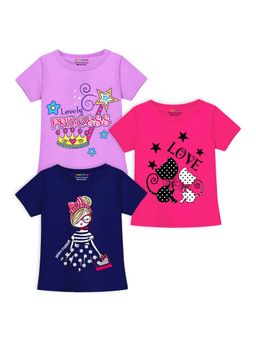 Trampoline - Multi-Colour Girls Lovely Princess Printed T-Shirt (Pack Of 3)
