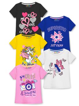 Trampoline - Girls Star and Camera Printed T-Shirt (Pack Of 5)
