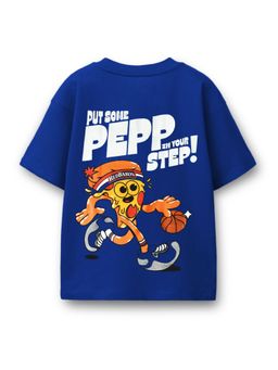 Trampoline - Blue Boys Oversized Bold Graphic Prints and Drop Shoulder T-Shirt