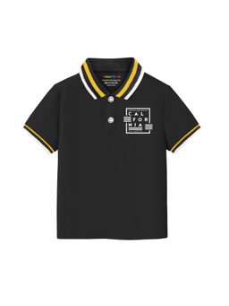 Trampoline - Boys Black Cotton Blend Knit Solid Polo T-Shirt