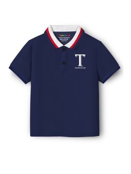 Trampoline - Boys Navy Blue Cotton Blend Knit Solid Polo T-Shirt