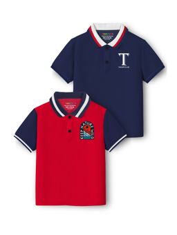 Trampoline - Boys Cotton Blend Knit Solid Multi-Colour Polo T-Shirt (Pack Of 2)