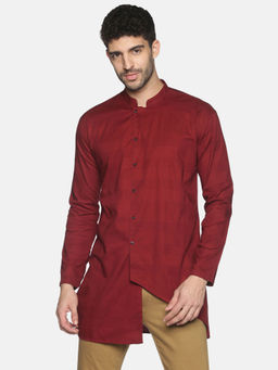 SHOWOFFFF - Mens Casual Maroon Slim Fit Full Kurta