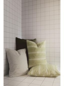 H&M - Green Striped Cotton Pillowcase