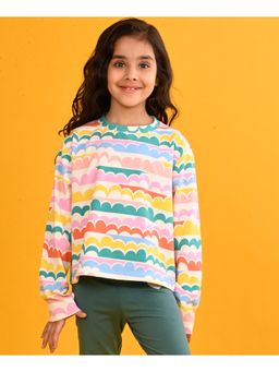 ANTHRILO - Rainbow Clouds Long Sleeves Crop T-Shirt-White