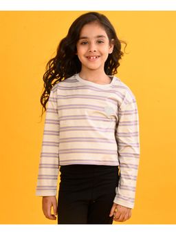 ANTHRILO - Purple Yellow Heart Stripe Crop T-Shirt-Purple