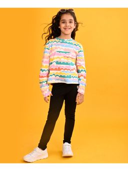 ANTHRILO - Rainbow Clouds Girls Long Sleeves T-Shirt Black Heart Legging (Set of 2)