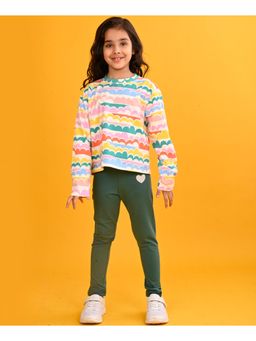 ANTHRILO - Rainbow Clouds Girls Long Sleeves T-Shirt Green Legging (Set of 2)