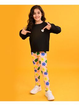 ANTHRILO - Black Heart Long Sleeves Girls T-Shirt Flowers Legging (Set of 2)