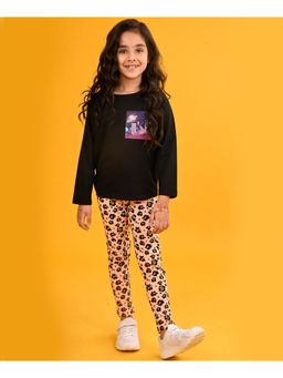 ANTHRILO - Planet Black Long Sleeves Girls T-Shirt Leopard Peach Legging (Set of 2)