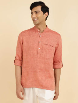 Fabindia - Red Linen Slim Fit Mid Placket Shirt
