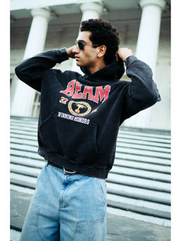 FREAKINS - Mens Black Wash Beam Heavyweight Hoodie