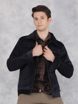 CRIMSOUNE CLUB - Mens Navy Blue Self Design Jacket