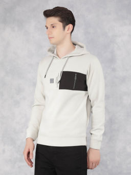 CRIMSOUNE CLUB - Mens Grey Color-Blocked Hooded Neck Sweatshirt