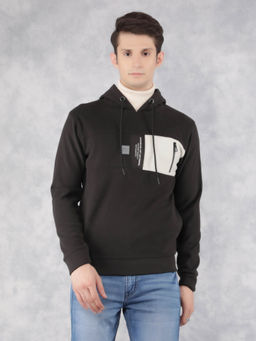 CRIMSOUNE CLUB - Mens Black Color-Blocked Hooded Neck Sweatshirt