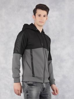 CRIMSOUNE CLUB - Mens Grey Color-Blocked Hooded Neck Sweatshirt