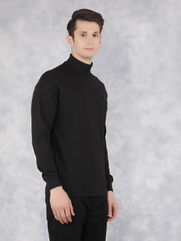 CRIMSOUNE CLUB - Mens Black Solid Turtle Neck Sweatshirt