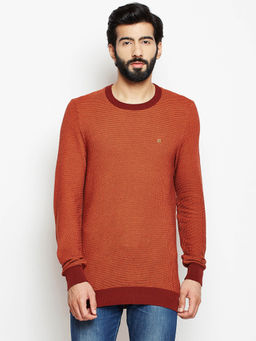 CRIMSOUNE CLUB - Mens Orange Textured Sweater
