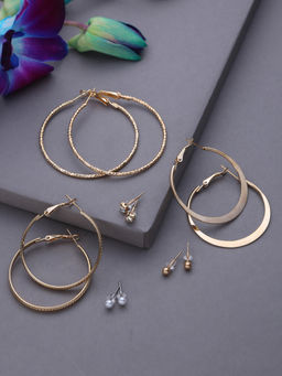 Sohi - Gold Toned Plated Contemporary Hoop Earrings (Pack of 6)