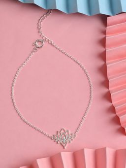 CLARA - 925 Sterling Silver Lotus Adjustable Chain Anklet Payal single for Women and Girls