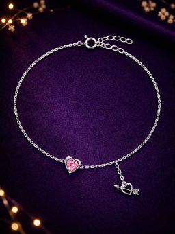 CLARA - Women 925 Sterling Silver Pink Heart Anklet