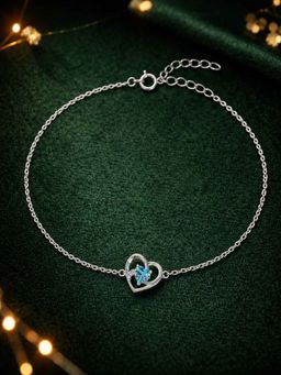 CLARA - Women 925 Sterling Silver Blue Hiya Heart Anklet