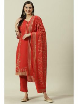 Biba - Women Red Cotton Straight Kurta and Pant with Dupatta