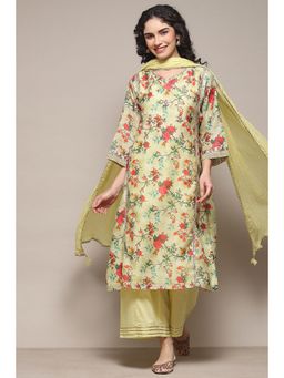 Biba - Yellow Cambric Kalidar Kurta and Palazzo with Dupatta
