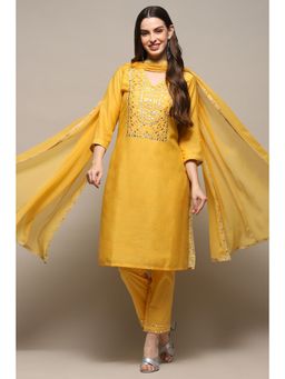 Biba - Women Mango Yellow Voile Kurta and Pant with Dupatta