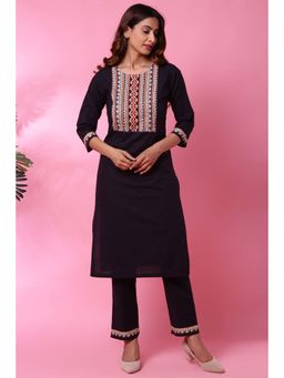 Biba - Women Black Cotton Kurta and Pant with Dupatta