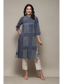 Biba - Women Blue Cotton Flax Narrow Kurta and Pant
